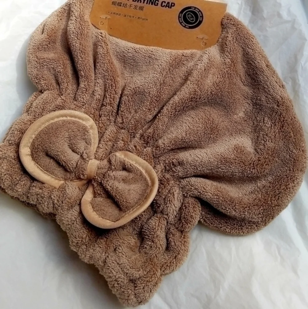 Plush Bow Accented Hair Drying Cap